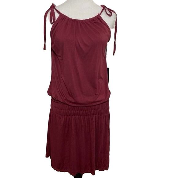 NWT Michael Lauren REVOLVE Kentmore Shoulder-Tie Smock Tank Dress Cranberry M - Picture 1 of 4